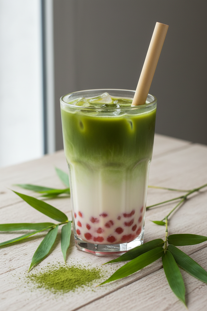 Thé Matcha glacé aux bulles à la fraise
