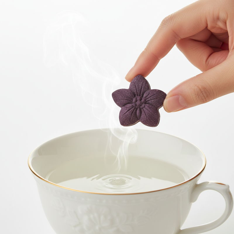 Tea Drop au-dessus d'une tasse d'eau chaude